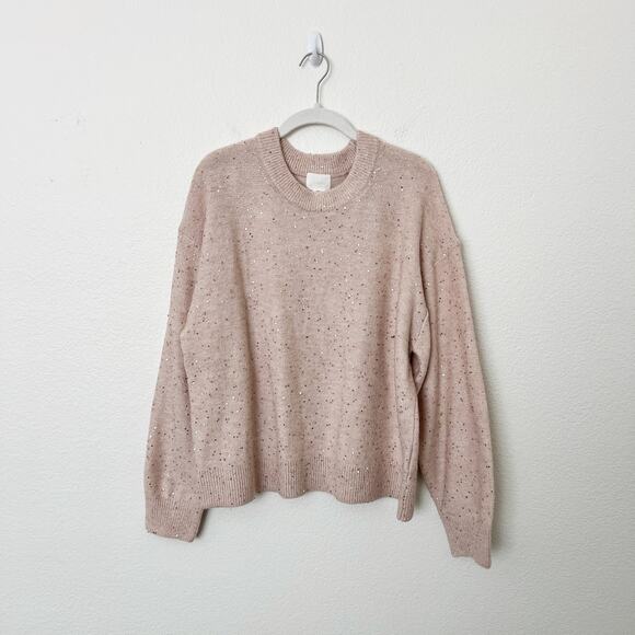 [H&M] Light Pink Sequined Crew Neck Oversized Pullover Sweater Size Medium M - Picture 1 of 10
